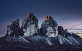 Картинка три вершины лаваредо, доломитовые горы, закат, 5к, объект всемирного наследия юнеско, Италия, Национальный парк