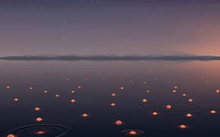 Картинка озеро, огни, звездное небо, окна 11, ночь