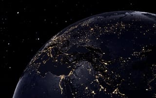 Картинка Планета земля, ночной вид, 5к, темный, освещенный, орбита