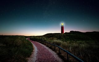 Картинка маяк, звездное небо, 8k, 5к, ночь, пейзаж