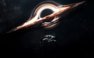 Картинка гигантская черная дыра, космонавт, 5к, межзвездный, темный, червоточина, космос