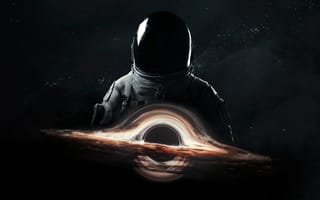 Картинка космонавт, гигантская черная дыра, космос, межзвездный, червоточина, 5к