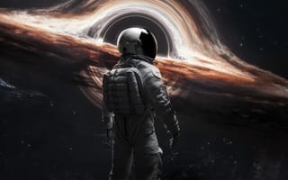 Картинка червоточина, космонавт, 5к, гигантская черная дыра, космос, межзвездный