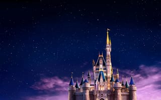 Картинка замок Золушки, Мир Уолта Диснея, звездное небо, Флорида, тематический парк, залив озеро, 5к, парк волшебного королевства