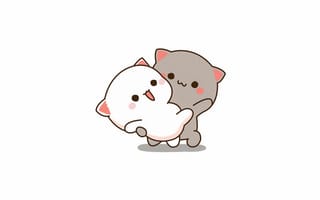 Картинка кошачья пара, кавайная пара, любовная пара, гома кошка, белый, персиковый кот, персик и гома