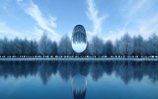 Картинка сюрреалистичный, зима, стекло, холодный, замерзшие деревья, 3д, озеро, эстетический, 5к, отражение