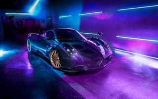 Картинка родстер пагани хуайра, спортивные автомобили, 5к, фиолетовая эстетика, фиолетовый, неон