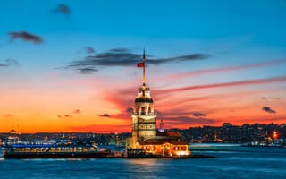 Картинка кыз кулеси, девичья башня, Стамбул, Турция, 5к, закат, ориентир, сумерки