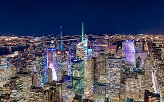 Картинка Нью-Йорк, линия горизонта, США, огни города, городской, 5к, ночной город, городской пейзаж
