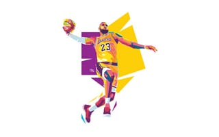 Картинка Леброн Джеймс, Лейкерс, иллюстрация, американский баскетболист, НБА, белый, спортсмен, 5к
