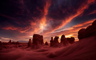 Картинка закат, послесвечение, 5к, 8k, драматический, каньон, горные породы