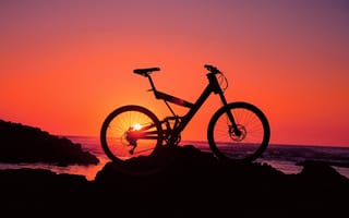 Картинка велосипед, силуэт, 5к, Марокко, пляж, закат