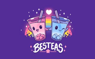Картинка каваи пузырьковый чай, любовь сердца, 5к, 8k, лучшие друзья, радуга, фиолетовый, эстетический, милые чашки