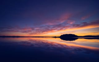 Картинка закат, вечер, сумерки, 5к, Швеция, отражение, озеро