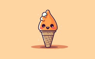 Картинка каваи мороженое, милое лицо, пастельный оранжевый, каваи мультфильм, ай искусство, 5к