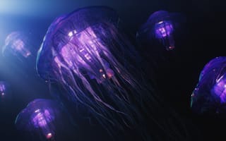 Картинка медузы, под водой, компьютерная графика