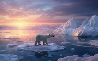 Картинка восход, Полярный медведь, 5к, айсберги, 8k, сюрреалистичный, эстетический