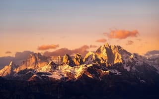 Картинка доломитовые горы, Альпы, 5к, восход, золотой час, горный хребет