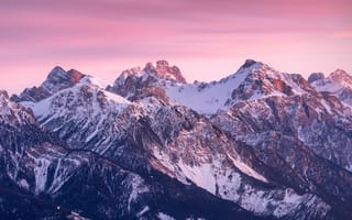Картинка доломиты, Кронплатц гора, розовое небо, Италия, восход, 5к, рассвет
