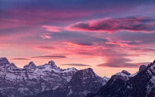 Картинка Альпы, доломиты, сумерки, закат, розовое небо, 5к