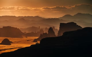 Картинка скальные образования, пустыня Хисма, Саудовская Аравия, 5к, закат, неом, 8k