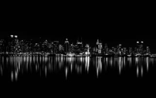Картинка Нью-Йорк, 5к, отражение, ночной город, огни города, темная эстетика