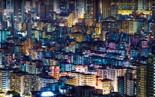 Картинка освещенный, городской пейзаж, ночной город, здания