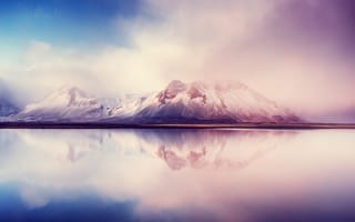 Картинка горы, эстетический, заснеженный, отражение, пейзаж, туман