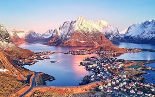 Картинка Рейна, Нордланд, Лофотенские острова, Норвегия, антенна, живописный