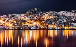 Картинка Ньюфаундленд, остров, Канада, размышления, озеро, ночные огни