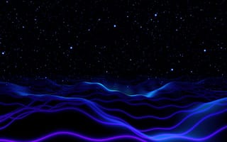 Картинка ночное небо, сюрреалистичный, цифровое искусство, 5к, синие волны, темная эстетика