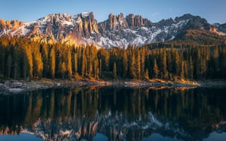 Картинка доломиты, озеро Карерзее, Италия, мирный, 5к, 8k, альпийское озеро, Лаго ди Карецца
