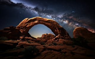 Картинка арка Млечного Пути, Национальный парк Арки, 8к, ночное небо, 5 тыс., Соединенные Штаты, Юта, скальные образования