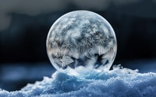 Картинка замороженный пузырь, мыльный пузырь, макрос, морозный, кристалл, зима снег