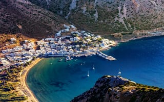 Картинка Сифнос, Греция, с высоты птичьего полета, туристическая достопримечательность, остров