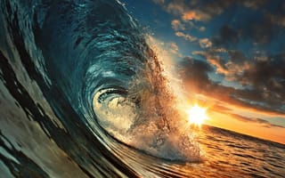Картинка Океанские волны, закат, тропический, Гавайи