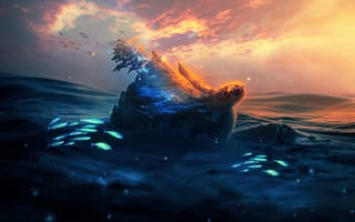 Картинка морская черепаха, сюрреалистический, океан, вода, под водой