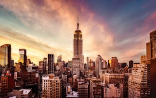 Картинка Эмпайр-стейт-билдинг, центр Манхэттена, Нью-Йорк, эстетический, пятое Авеню, городской пейзаж, закат