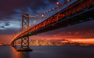 Картинка Мост "Золотые ворота, ночной город, Сан-Франциско, закат, эстетический, городской пейзаж, Калифорния