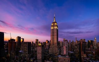 Картинка Эмпайр-стейт-билдинг, ночь, сумерки, Нью-Йорк, городской пейзаж, небоскреб, 5 тыс., эстетический
