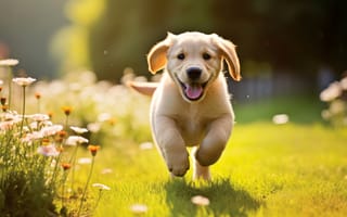 Картинка милый щенок, бег, 5 тыс., золотистый ретривер, восхитительный, щенок лабрадора