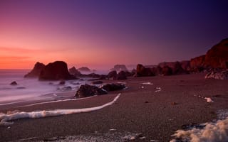 Картинка скалистый берег, закат, морской пейзаж, винный погребок залив, 5 тыс., Калифорния