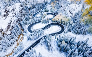 Картинка Красный горный перевал, зима, 5 тыс., дорожное путешествие, Колорадо, заснеженный, фото с дрона
