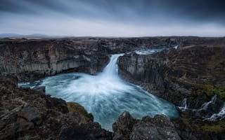 Картинка Водопад Алдейярфосс, Исландия, 5 тыс., горные породы, Река Скьяльфандафьот