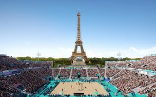 Картинка Париж, летние олимпийские игры, 5 тыс., 8к, Эйфелева башня, 2024 год, волейбол