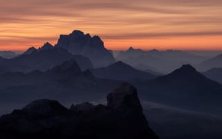 Картинка горный хребет, Южный Тироль, горы, открытый, доломиты, закат, 5 тыс., 8к, вершина горы, силуэт, Италия