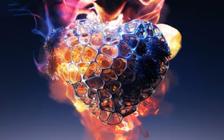Картинка люблю сердце, огонь, пламя, 3D рендеринг, 5 тыс.