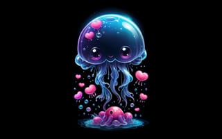 Картинка медуза, милый арт, черный, амолед, каваи, любовь сердца