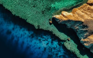 Картинка береговая линия, коралловый риф, открытый, фото с дрона, 5 тыс., голубая вода, неом, с высоты птичьего полета