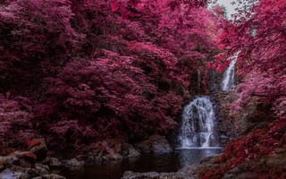Картинка водопад, розовая эстетика, инфракрасный, водный поток, 5 тыс.